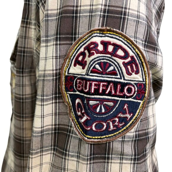 Buffalo David Bitton Mens Western Shirt Pearl Snap Brown Plaid Patch Size L - Picture 10 of 14